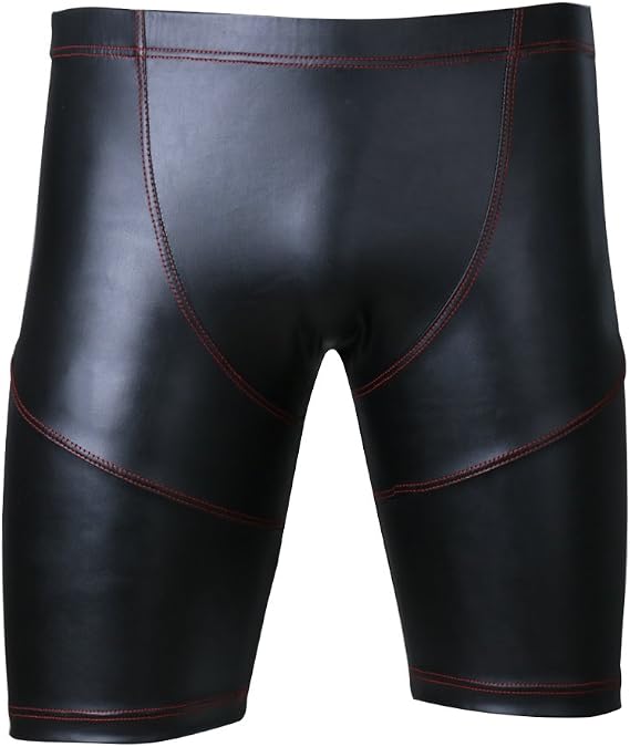 iEFiEL Men Leather Look Masculine Thigh Pants Loungewear Shorts