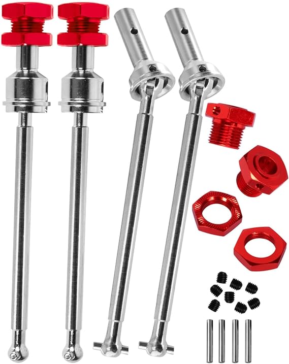 Drive Shaft & Wheel Hex Nuts Upgrades Part for 1/8 Typhon 6s Blx/1/7 Infraction 6s Blx Limitless,ARRCat #45 Steel 4PCS Front Rear CVD Driveshaft Silver w/Wheel Hex Nuts,Red