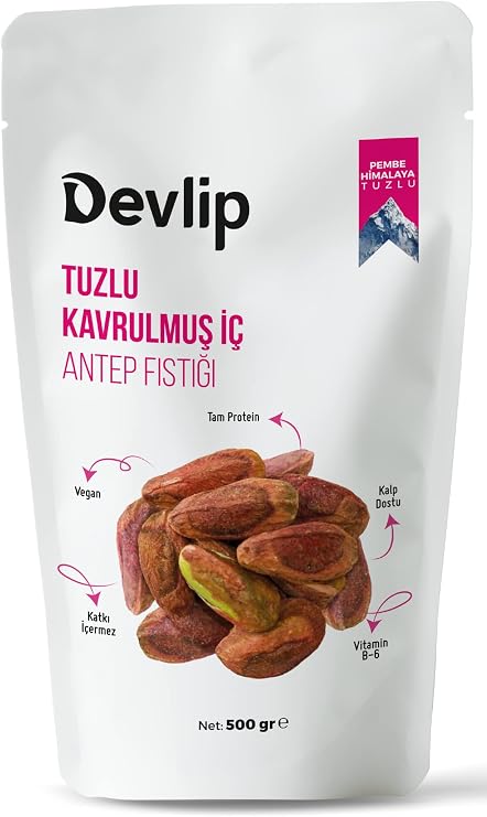 Devlip Pink Himalayan Salted Roasted Pistachios, 500 GR, Ziplock (Open-Close) Packaging, Vegan