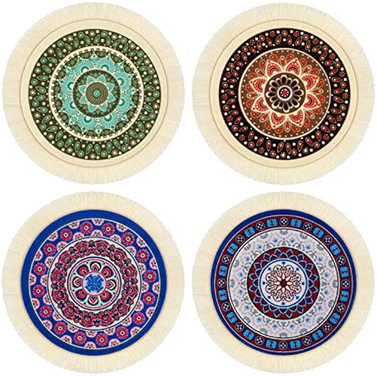 4 Pieces Rug Table Coasters Table Drink Holders Oriental Design Fabric Carpet Drink Mats Oriental Design Fabric Elegant Carpets Kitchen and Bar Mats for Home OfficeRound,Fresh Pattern