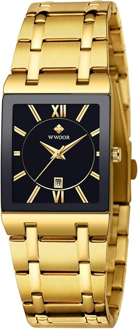WWOOR Square Watches for Men Stainless Steel Mens Square Watch with Date Original Waterproof Analog Quartz Fashion Business Casual Wristwatch