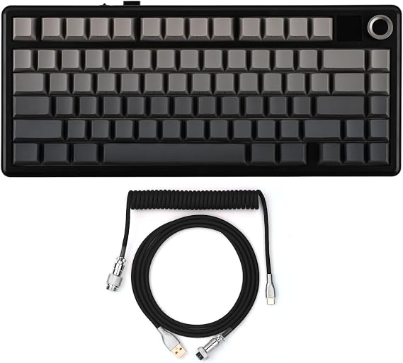 EPOMAKER X Aula F75 MAX Wireless Mechanical Keyboard with TFT Screen and Knob+Mix 1.8m Coiled Keyboard Cable, USB C to USB A TPU Cable for Mechanical Gaming Keyboard