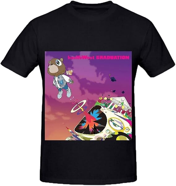 Kanye West Graduation Rock Men Crew Neck Cool Tee Shirts Black