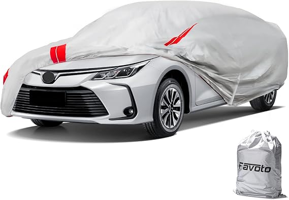 Favoto Sedan Car Cover Waterproof Custom Fit for Toyota Corolla 1996-2026, Fit for Honda Civic 1991-2026 Heavy Duty Car Cover Outdoor with Reflective Strips All Weather Snow Sun UV Protection