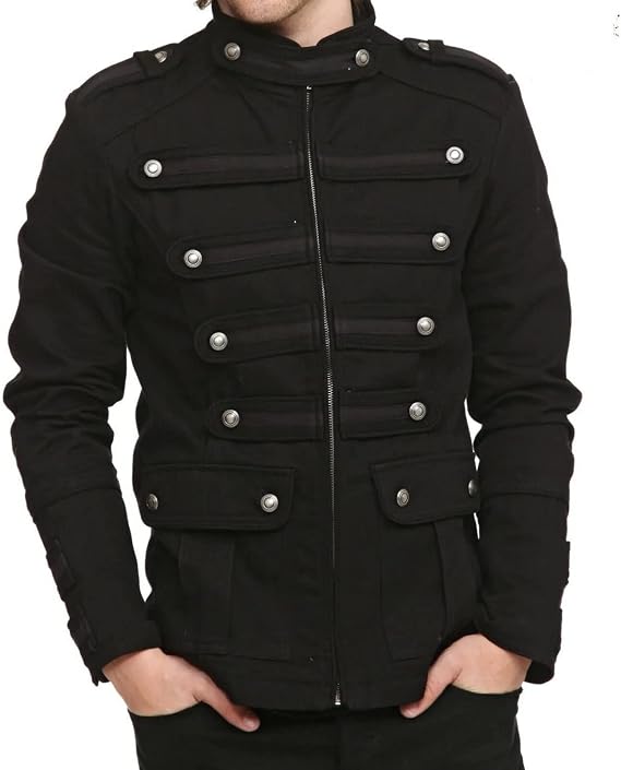 Gothic Military Band Black Jacket for Men Vintage Goth Steampunk Coat