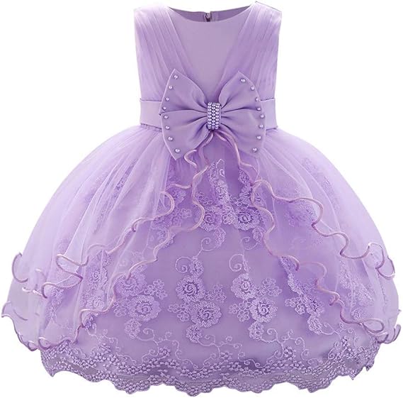 OBEEII Baby Girl Christening Baptism Gown Flower Embroidery Tutu Dress Special Occasion Tulle Dress