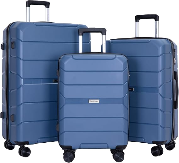 Tripcomp Luggage Sets Hardside Lightweight Suitcase Double Spinner Wheels, TSA Lock,Two Hooks, 3 Piece Set(20inch 24inch 28inch) (Haze Blue)