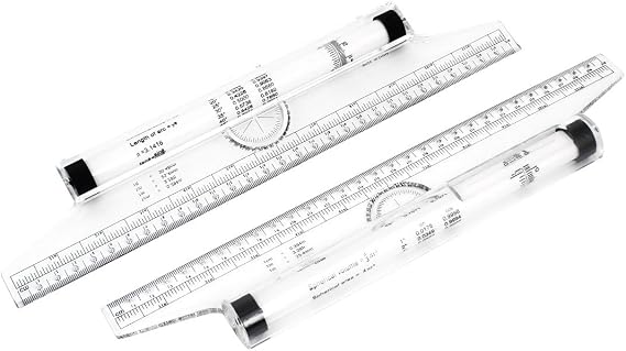 Sourcingmap 2 PCS Measuring Rolling Ruler, 30cm Rolling Parallel Ruler, Multi-Purpose Squares Angles Parallel Line Drawing Roller Ruler Measuring Tool for Architects Engineers Artists
