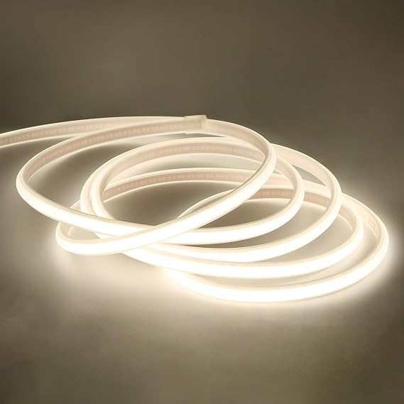 Outdoor led Strip Lights Waterproof 5m(16.4ft) AC10W 220V 230V 240V 320 LEDs/m IP67 cob Strip Lights with UK Plug 4000K for Living Room, Wardrobe, Kitchen(White, 5M) [Energy Class E]