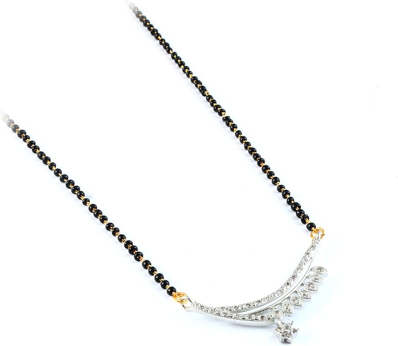 JewarHaat Mangalsutra Black Crystal Beads Chain Wedding Bridal Ad Cz Silver Plated, Gold Plated & Rose Gold Plated Pendant Tanmaniyam Nallapusalu Jewelry For Women