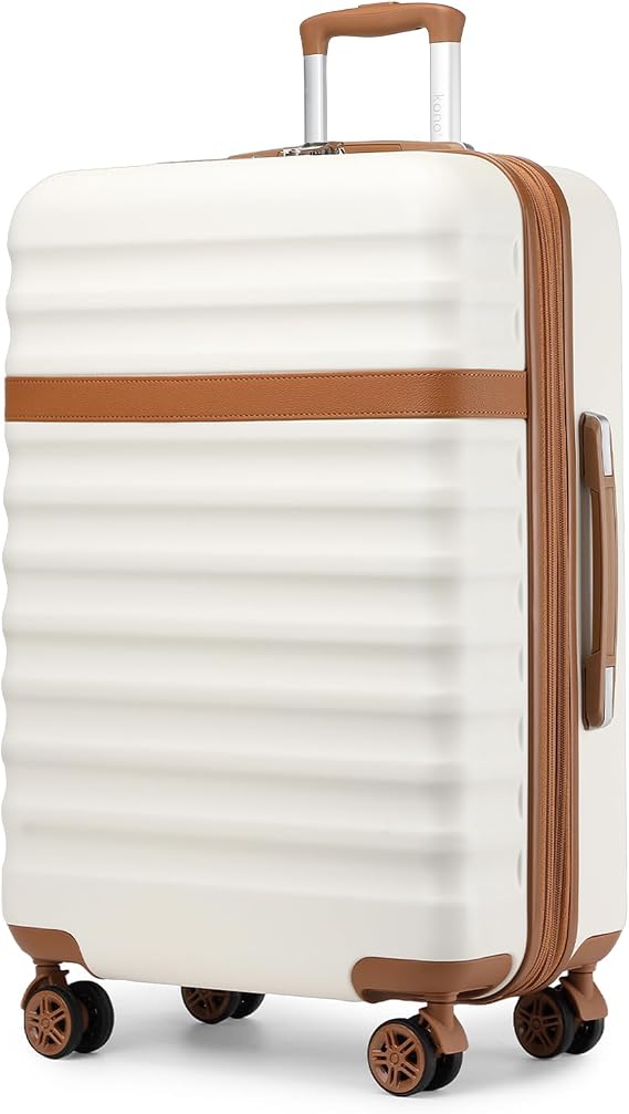 Kono Checked Luggage 28in Expandable Hardside TSA Lock Cream