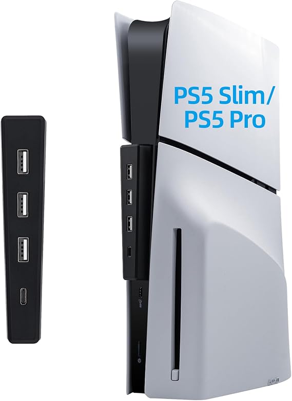 Mcbazel USB Hub for PS5 Slim/PS5 Pro Console Only, 4 Ports 2.0 High-Speed Expansion Hub Charger Adapter Converter for PlayStation 5 Slim/Pro Disc and Digital Edition - Black