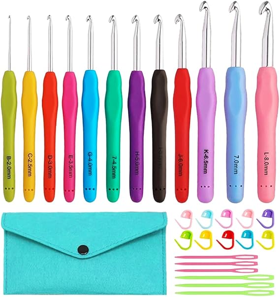 Yarniss 12Size Crochet Hooks 2.0~8.0mm, Ergonomic Crochet Hook for Beginner