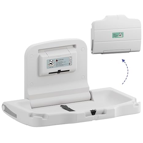 Stardrix Panda Care ADA Compliant Horizontal Wall Mounted Baby Changing Station, Foldable Diaper Changing Table with Liner Dispenser and Safety Straps for Commercial and Home Use