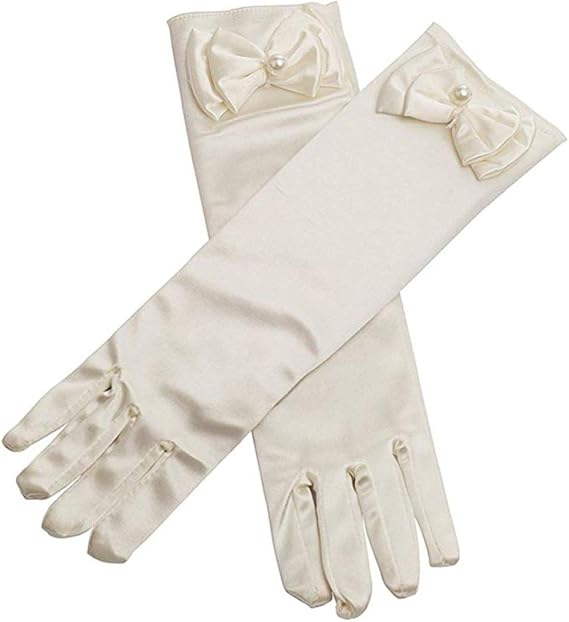 Aslana 11.5" Long Satin Gloves Bowknot for 4-9 yrs Girls Kids Flower Girls Princess Cosplay