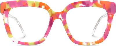 Zeelool Glasses Frame for Women, Square Fashion Eyeglasses Eyewear Frame with Non-prescription Clear Lens & Spring Hinges