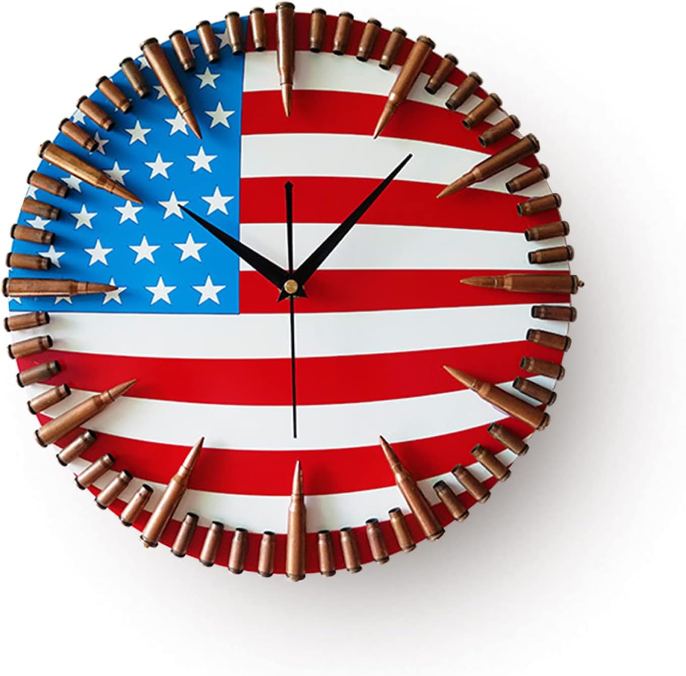 Bullet Shell American Flag Wall Clock Retro Metal Gun Target Clock 12 Inches Silent Non Ticking Round Battery Operate Quartz Clocks Indoor and Outdoor Home Garden Wall Decoration