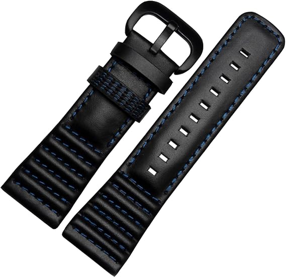 Richie strap]28mm Black Leather Watch Strap Band Buckle for SevenFriday P1 P2 P3 Watches (Blue) Black Buckle