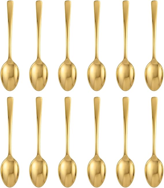 Fino Demi Spoon, Gold-Plated Stainless Steel, Classic Design, For Everyday Coffee, Desserts, Entertaining, and Holiday Dining, Set Of 12