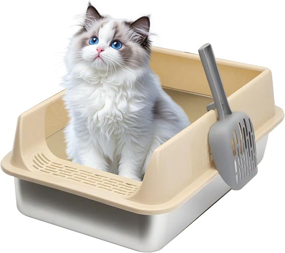 Stainless Steel Litter Box Large Pan Scoop Odor Control Pet Supplies | Easy Clean Litter Box Enclosure for Pet Supplies, Home, Living Room, Balcony, Apartment, Pet Shop, Farmhouse, Backyard,