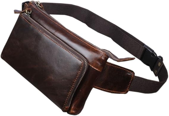 Hebetag Leather Waist Pack Fanny Bag for Men Women Outdoor Travel Sports Running Walking Hiking Hip Bum Belt Slim Cell Phone Purse Casual Waist Wallet Pouch (#01Coffee(Oil Wax Leather))