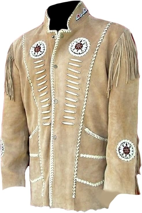 Classyak Men's Western Cowboy Fringed Suede Leather Jacket