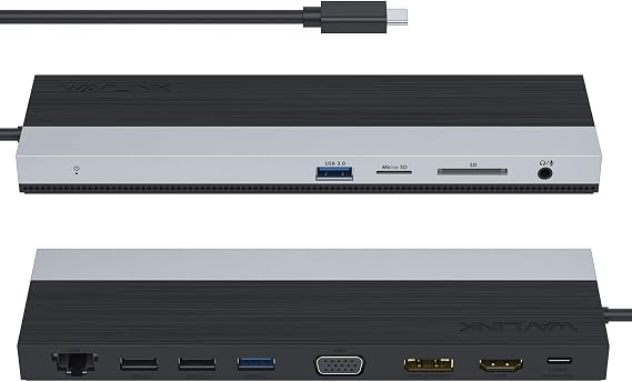 WAVLINK 12-in-1 USB C Docking Station, Triple Display Type C Hub | Multiport Adapter with HDMI, DisplayPort, VGA, Ethernet, USB-C 100W PD3.0 Charging, USB3.0, USB2.0, SD/TF Card Reader, Audio