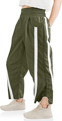 Girls Wide Leg Pants Kids Striped Elastic Waist High Waisted Track Pants with Pockets 7-14 Years
