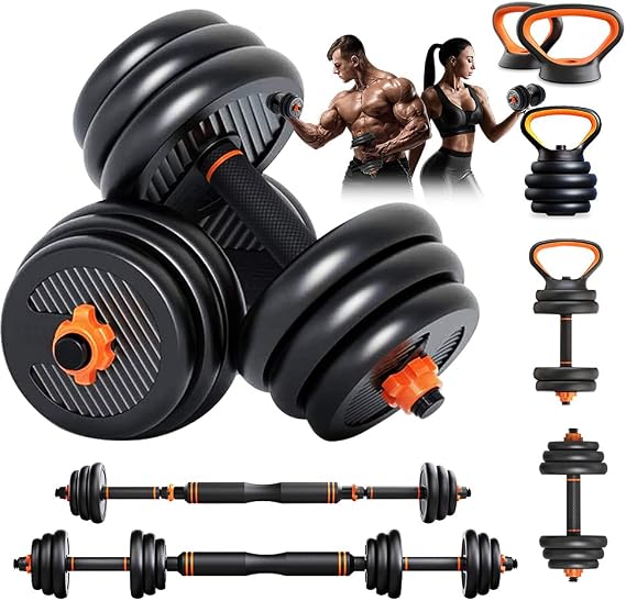 Dripex Adjustable Dumbbell Barbell Kettlebell Set, Free Weights 6 in 1 Dumbbell Set, Non-Slip Weight Training Kit for Men/Women at Home,Gym, Office Bodybuilding (10KG/15KG/20KG/25KG)