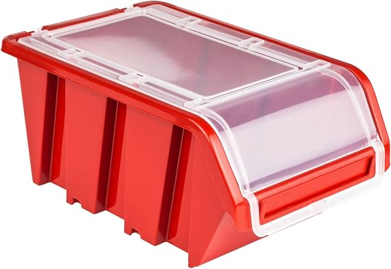 10 x Stacking Boxes with Lid Workshop Stacking Box Sorting Box 120 x 200 x 90 Red Stacking Boxes Plastic Storage Boxes Stackable