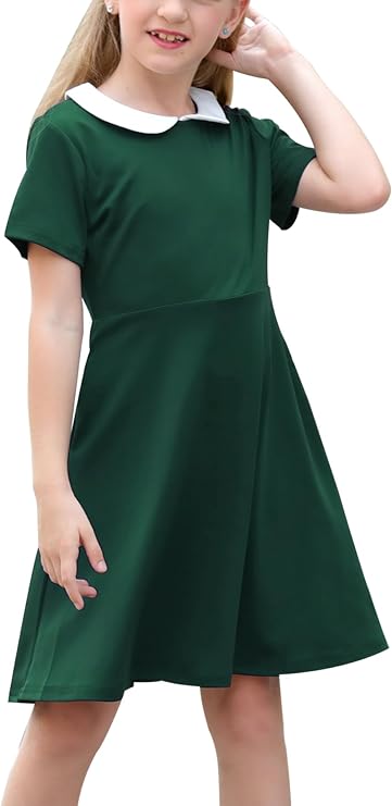 GORLYA Girls Casual Vintage Peter Pan Collar Dress 4-14Y