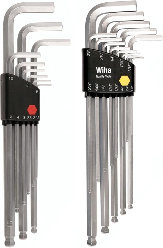 Wiha 66993 Ball End Hex L-Key Sets, 2-Pack, Inch & Metric, 22 Piece Total, Black, Extra-Long Reach, Chrome-V-Moly Steel