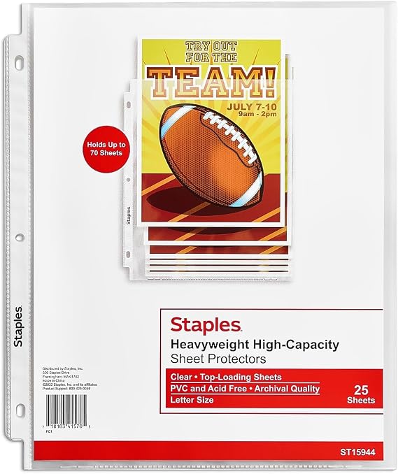 Staples Heavyweight Sheet Protectors, 8.5x11 Inch, Clear, 25-Pack