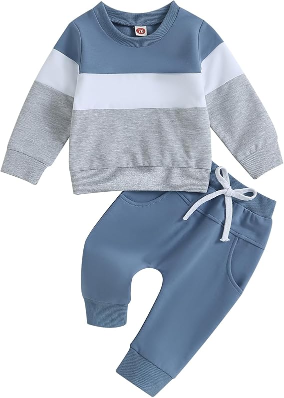 Toddler Baby Boy Girl Clothes Long Sleeve Solid Color Sweatshirt Pullover Tops + Elastic Pants With Pockets 2 Piece Fall Winter Outfit Set Casual Tracksuit