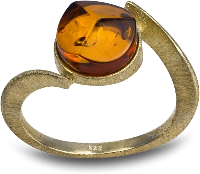 Sterling Silver Amber Round Shaped Ring