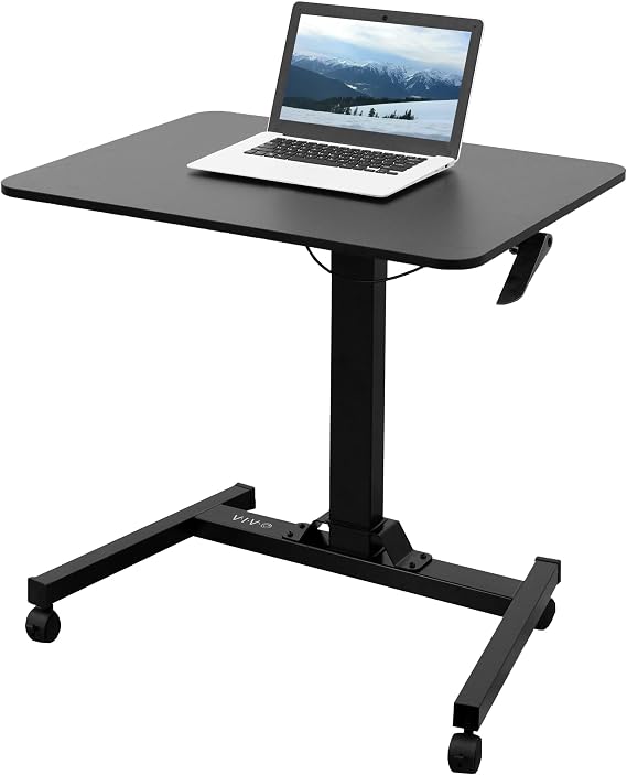 VIVO Black Mobile 32 x 24 inch Standing Laptop Cart, CART-V07B | Sit Stand Laptop Table, Pneumatic Height Adjustable Rolling Podium, Locking Wheels, Holds 22 lbs