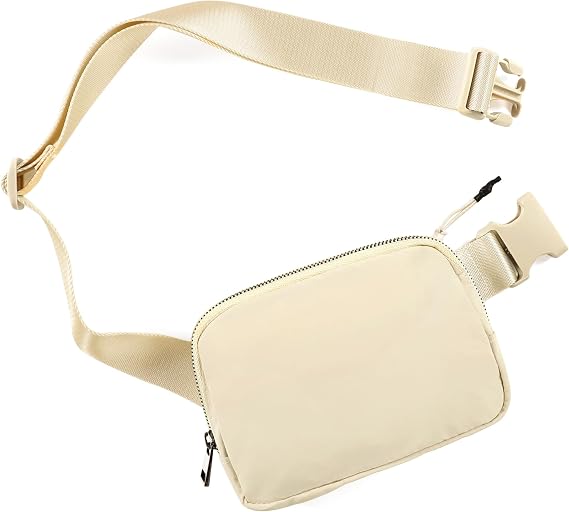 ODODOS Unisex Mini Belt Bag with Adjustable Strap Small Fanny Pack for Workout Running Traveling Hiking, Ivory