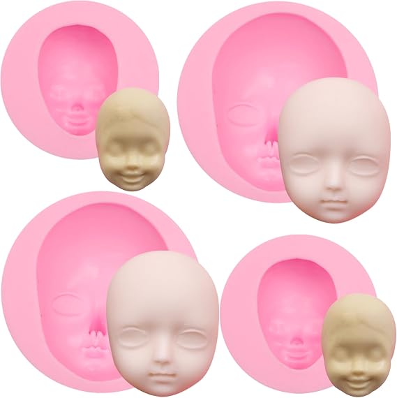 3D Human Face Silicone Molds Cute Little Baby Head Molds Doll Head Mold for Head DIY Chocolate Candy Polymer Clay Resin Set of 4