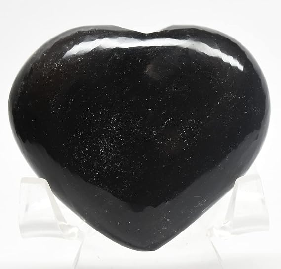 2.3" 90g Silver Sheen Black Obsidian/Volcanic Glass Heart Polished Natural Sparkling Gemstone Crystal Mineral Decor Specimen - Mexico + Stand