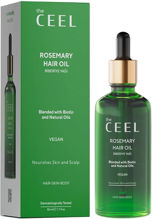 The Ceel Biberiye Saç Yağı Complexi 50 ml - Biotin, Hint Yağı ve Vitamin E İçeren Bitkisel Bakım Yağı, Saç Derisi, Kaş ve Kirpik İçin Besleyici ve Parlaklık Destekleyici