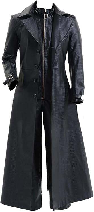 Superlative Mens Double Breasted Black Leather Trench Coat - German Classic WW2 Officer Military Uniform Long Jacket Coat