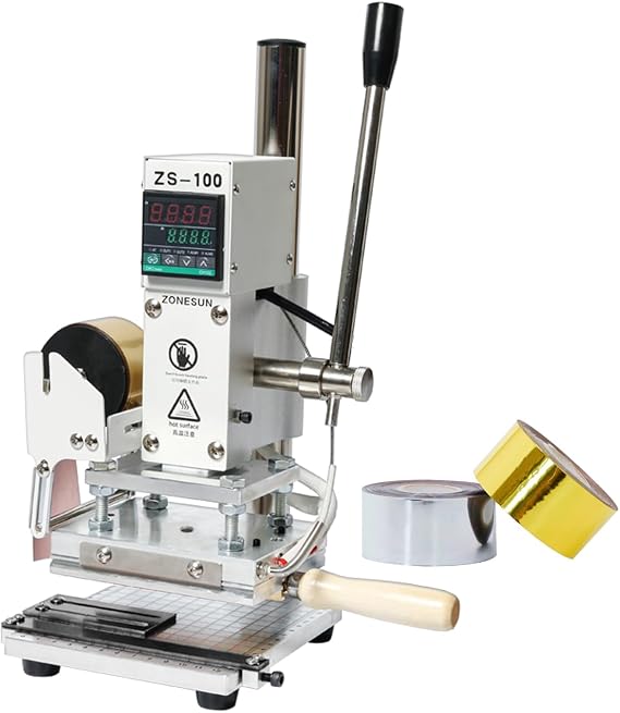 ZONEPACK ZS-100 Digital Embossing Machine with Stamping Letter Hot Foil Stamping Machine Manual Tipper Stamper Heat Press Machine for PVC Leather Pu and Paper Stamping with Paper Holder(Only Machine)