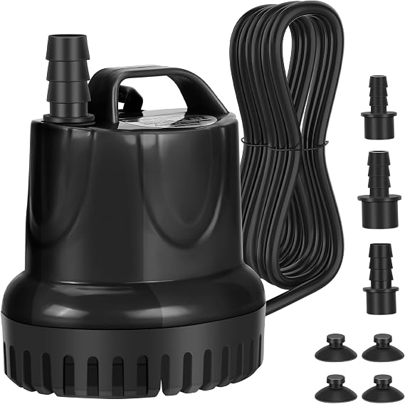 25W Submersible Water Pump 1200L/H High Flow Submersible Pumps Dry Burning Protection with Ultra Quiet Design for Fountains,Fish Tank,Hydroponics, Ponds, Aquariums (Black)