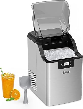 Zstar Ice Maker Countertop Ice Maker Machine, Ice-Making of 44lbs/24h Portable Ice Maker, 3Qt Water Reservoir & Self-Cleaning, Chewable Nugget Pellet Ice with Ice Scoop for Home Bar Party, Silver