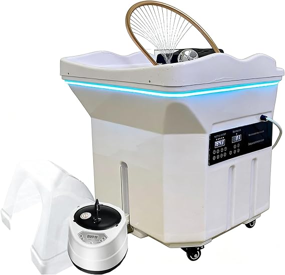 Japanese Head Spa Equipment,Water Circulation Shampoo Basin,Portable Sink with 60l Water Tank,With Water Circulation,Headrest,Light Therapy Spa Fumigation Equipment, White