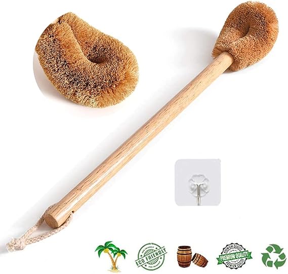 Toilet Brush, Natural Coconut Fibre Brush Head and Rubber Wood Handle, Great for Bathroom