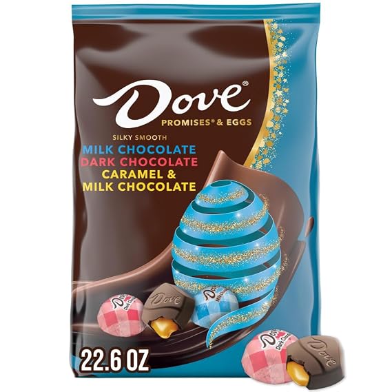 Dove Promises Mixed Stand-up Pouch, Easter Candy Individually Wrapped, Chocolate Easter Basket Stuffers, Milk, Dark, and Caramel & Milk Chocolate Pack, 22.6-Ounce Bag