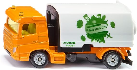 SIKU 1104, Faun Sweeper, Toy, Metal/Plastic, Yellow/White, Folding Collection Container, 2-Axle Chassis