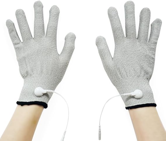 Pair of Silver Conductive Massage Gloves With Adapter Lead wires For Tens/Ems Machine