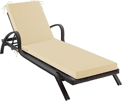 Chaise Lounge Cushions Outdoor, Waterproof Lounge Chair Cushion, 72x 21x 3 Inch Outdoor Chair Cushions with Ties, High-Density Foam Patio Lounge Chair Pads for Lawn, Pool & Beach, Beige